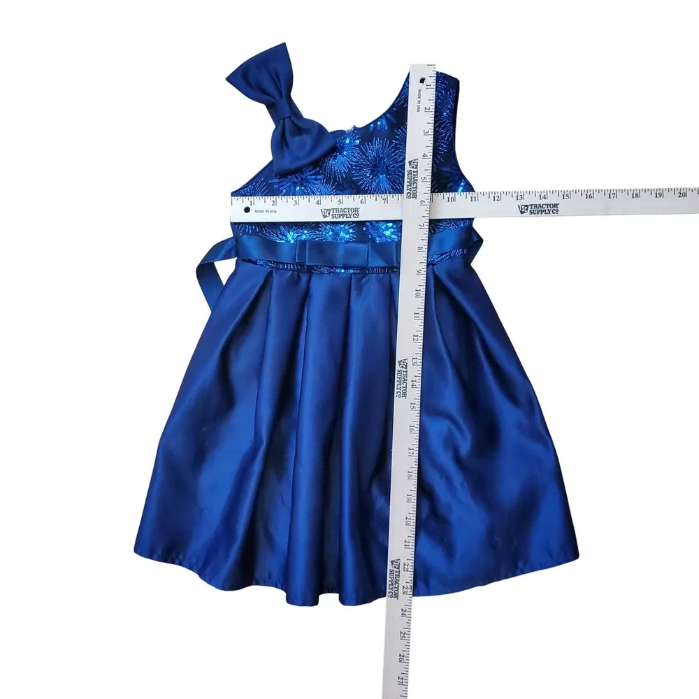 Girls Navy Dress Party Sequin Bow One Shoulder Navy Blue‎ Size 110 5